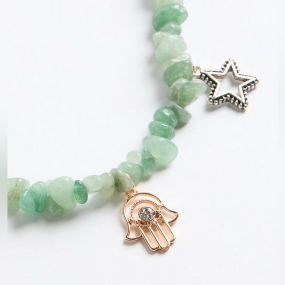 New Torrid Green Stone Evil Eye Hamsa Charm Adjustable Necklace - Picture 3 of 6